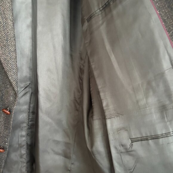 Hunt Valley 100% Pure Wool Brown Tweed Blazer 48L Suede Elbow Patches Made in US - Picture 5 of 12